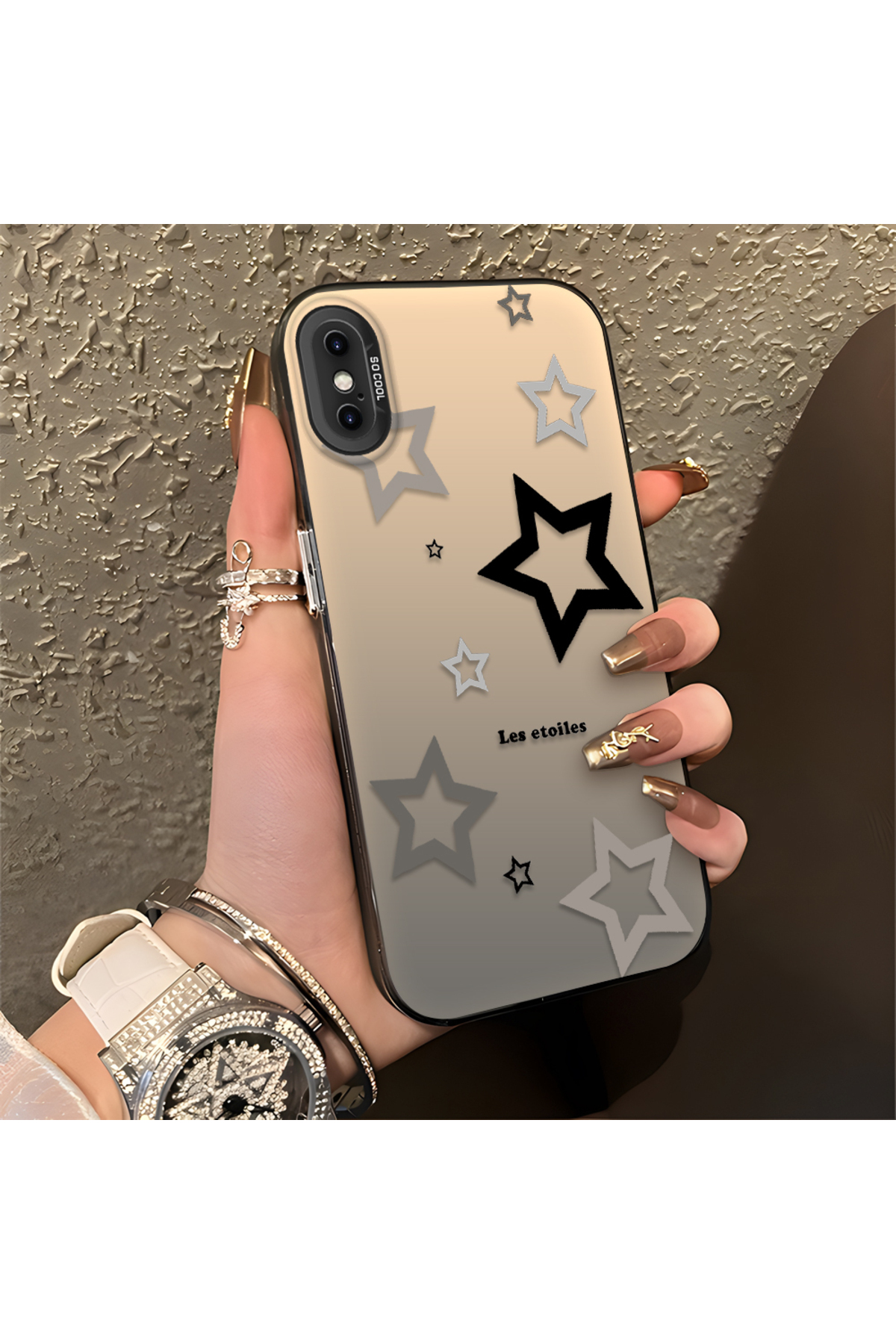 iPhone X Compatible Stars Patterned Silicone Edge Hard Back Anti Fall Phone Case