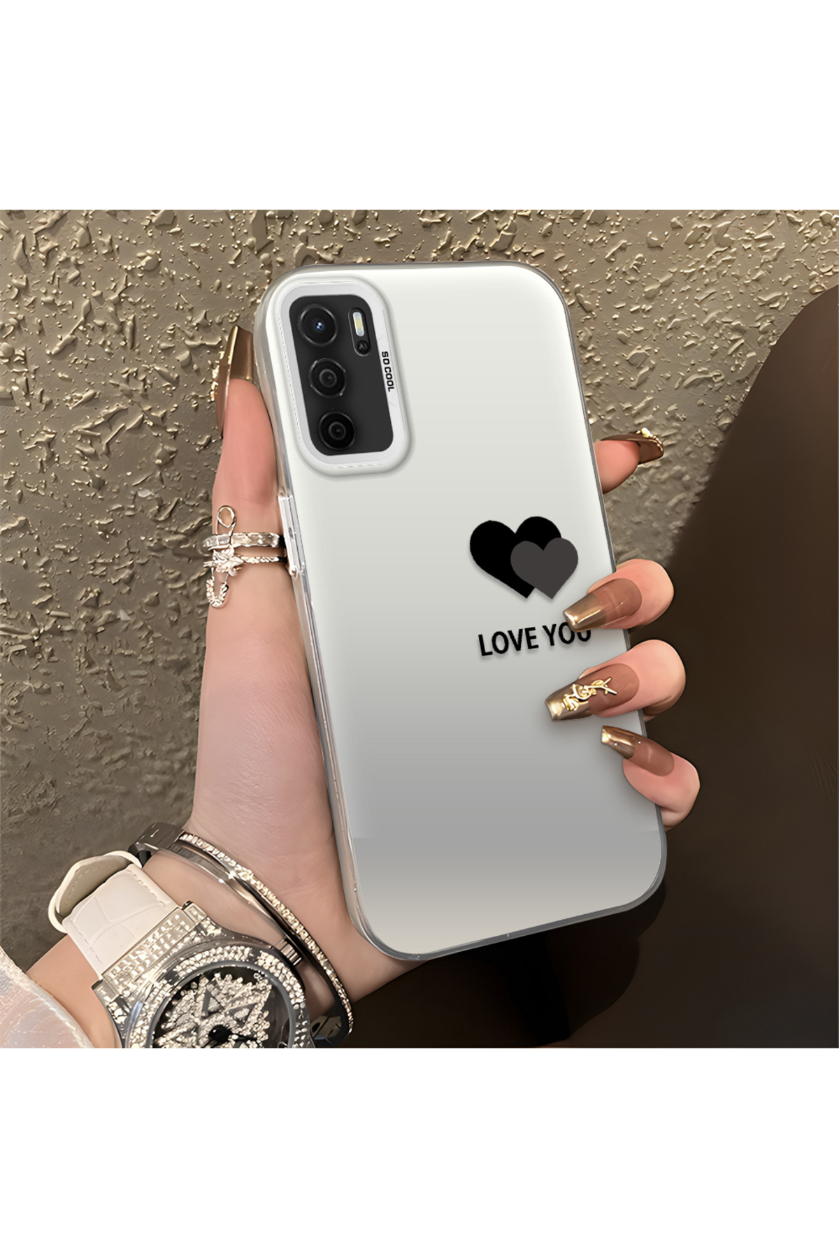 OPPO A16 Compatible Heart Patterned Silicone Edge Hard Back Anti Fall Phone Case