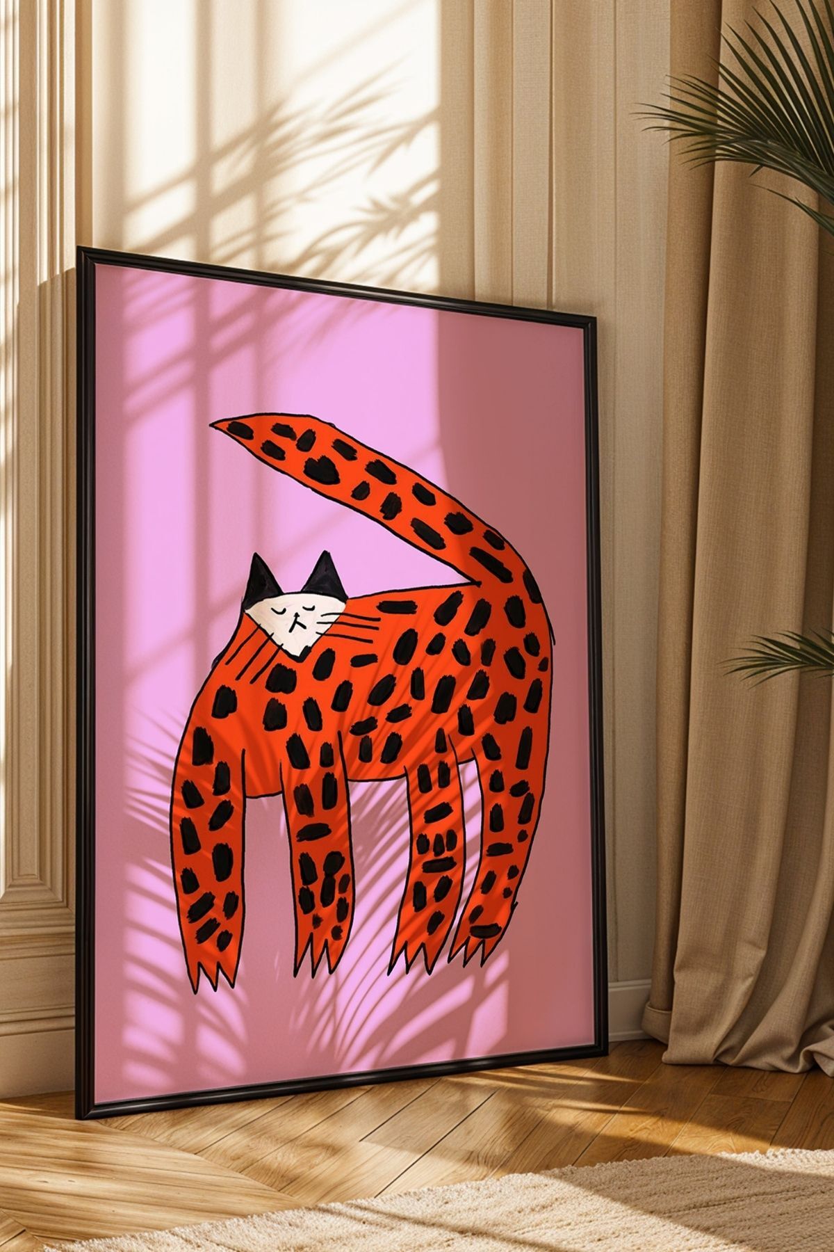 Leopar Desenli Kedi Figürlü Modern Poster Duvar Dekoru