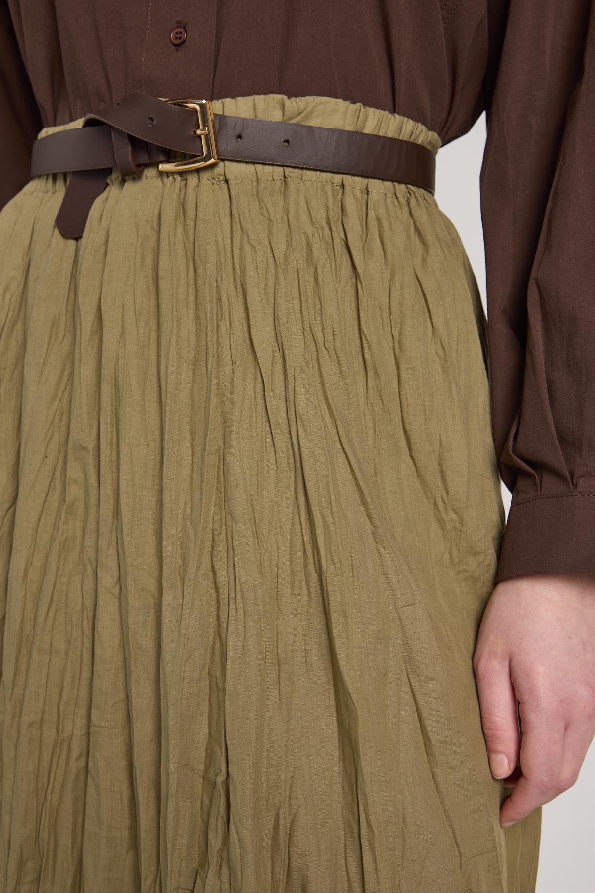 minaaise  Kadın Haki Vual Kumaş Kırışık Uzun Astarlı Etek 29062 - Görsel 8