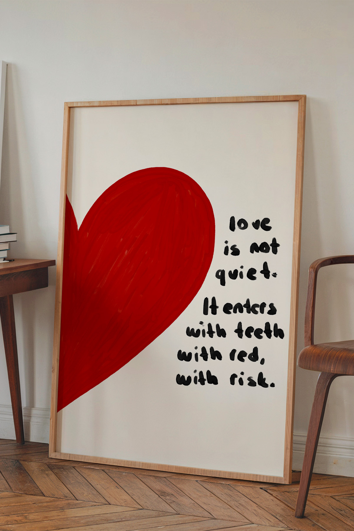 Kırmızı Kalp Love Yazılı Tablo Poster Modern Salon Duvar Dekoru Çerçevesiz