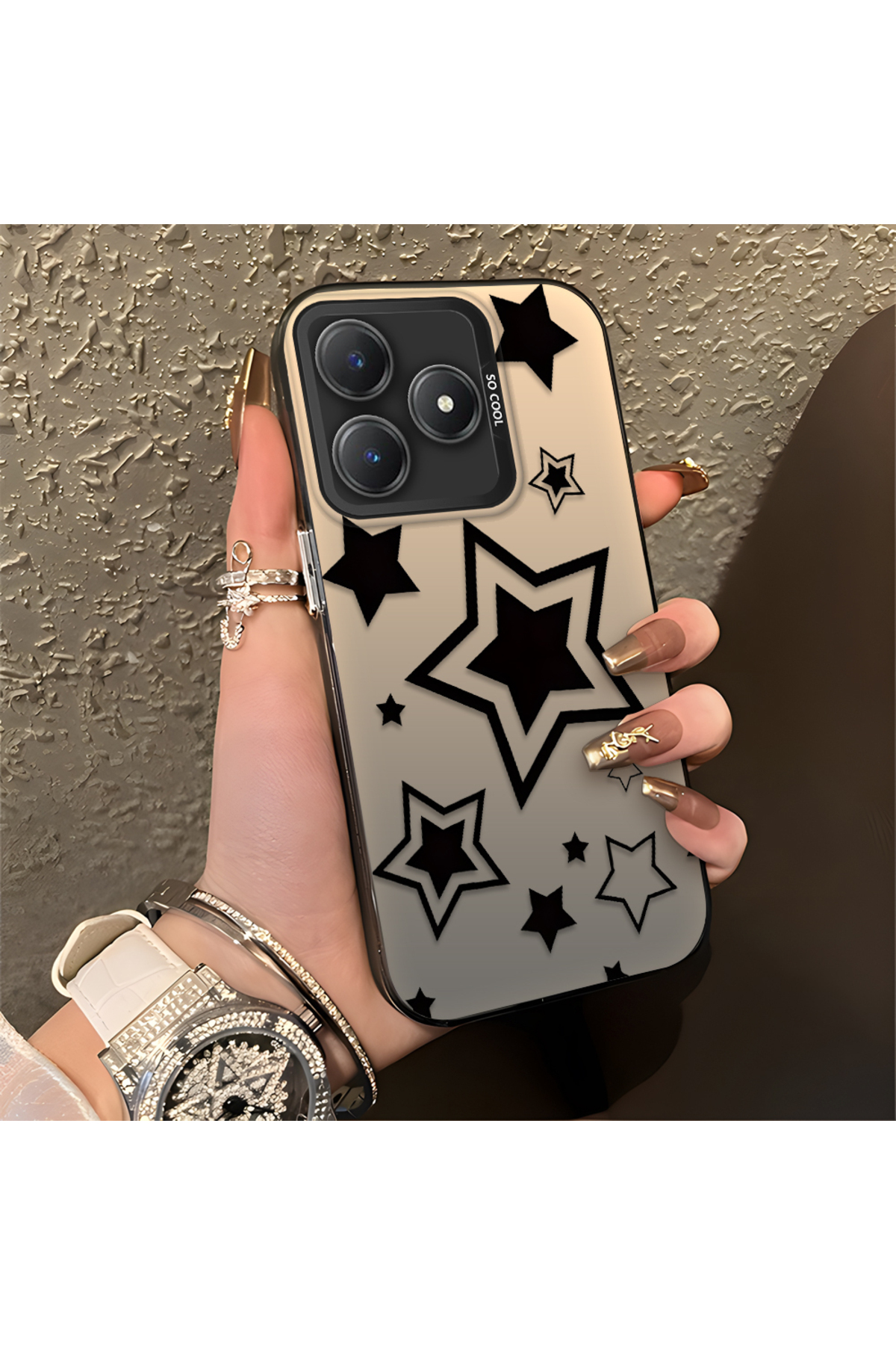 Realme C61 Compatible Stars Patterned Silicone Phone Case Edge Hard Back Anti Fall