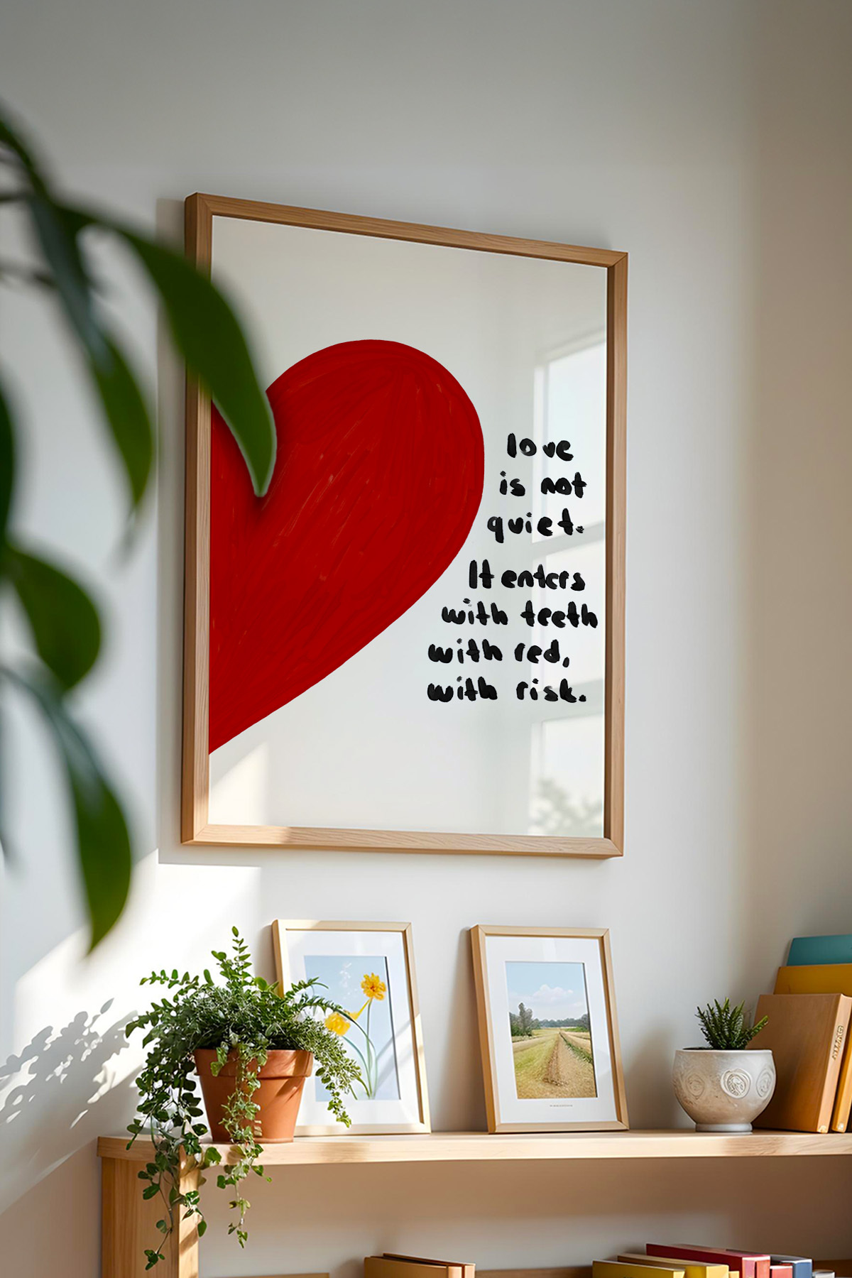 Kırmızı Kalp Love Yazılı Tablo Poster Modern Salon Duvar Dekoru Çerçevesiz