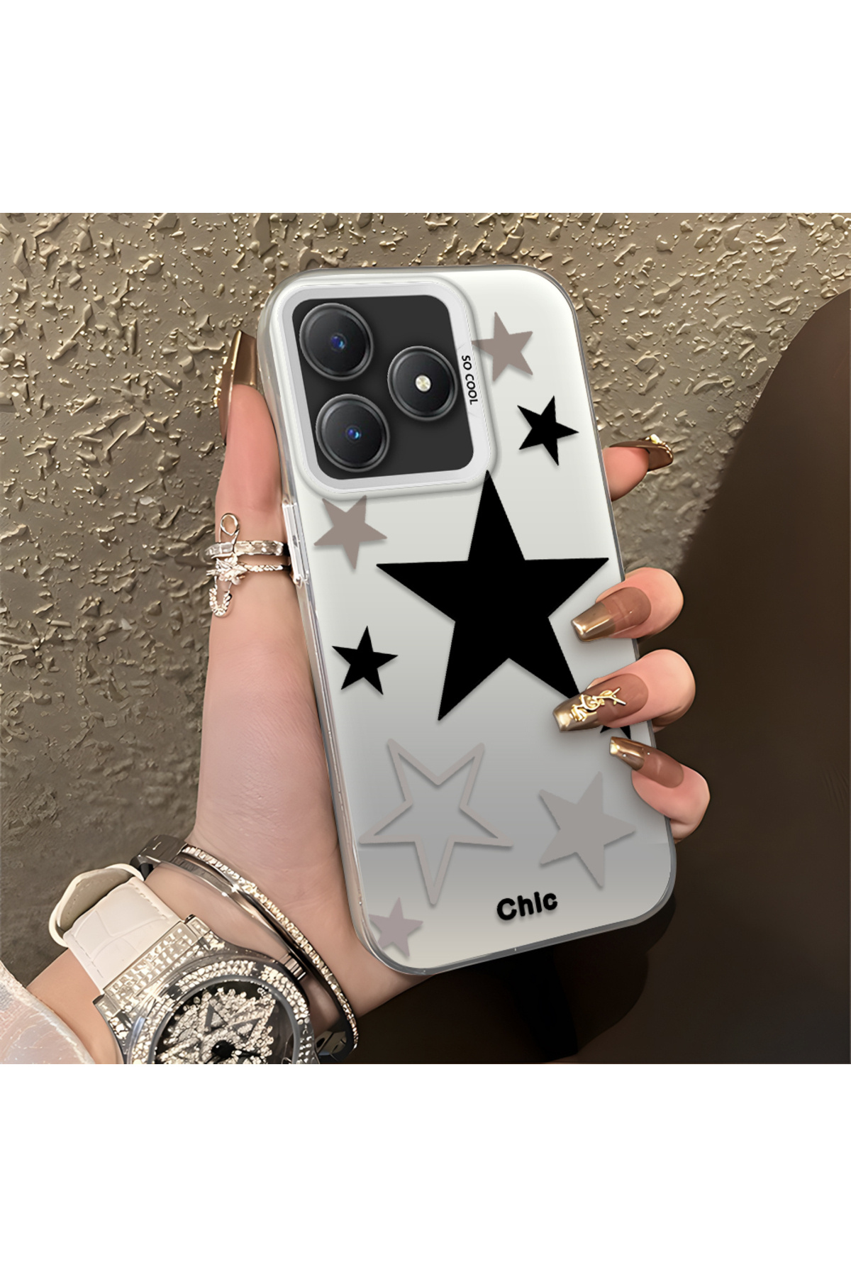 Realme C61 Compatible stars Patterned Silicone Phone Case Edge Hard Back Anti Fall