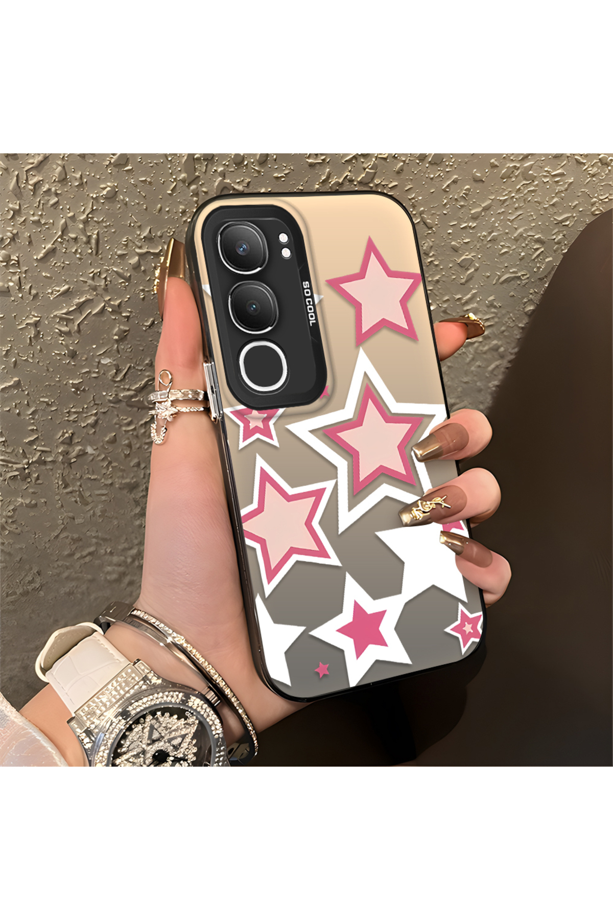 Vivo Y19S Compatible Colored stars Silicone Edge Hard Rear Anti Fall Phone Case