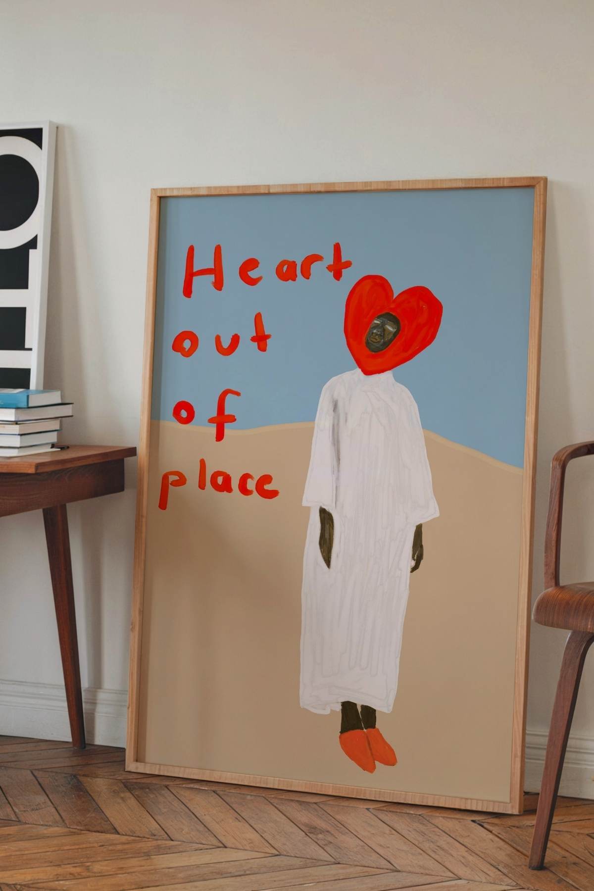 Kırmızı Kalp Figürlü Tablo Modern Sanat Posteri Çerçevesiz