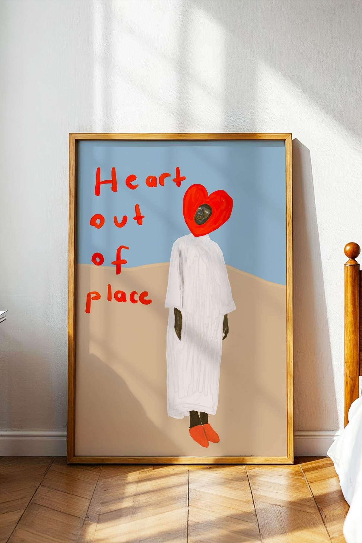 Kırmızı Kalp Figürlü Tablo Modern Sanat Posteri Çerçevesiz