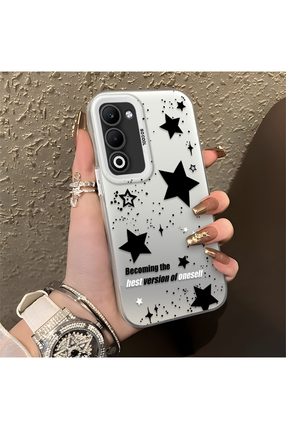 OPPO A5 5G Compatible Stars Patterned Silicone Edge Hard Rear Anti Fall Phone Case