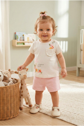 Caramell %100 Pamuk Kız Bebek Yazlık Alt Üst Takım Mini Tropikal Desenli