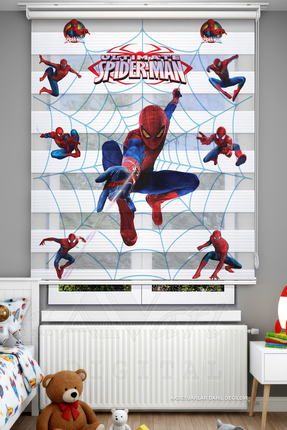 Avart Digital Örümcek Ağı Baskılı Zebra Perde - Çocuk Odası Perdesi - Dijital...