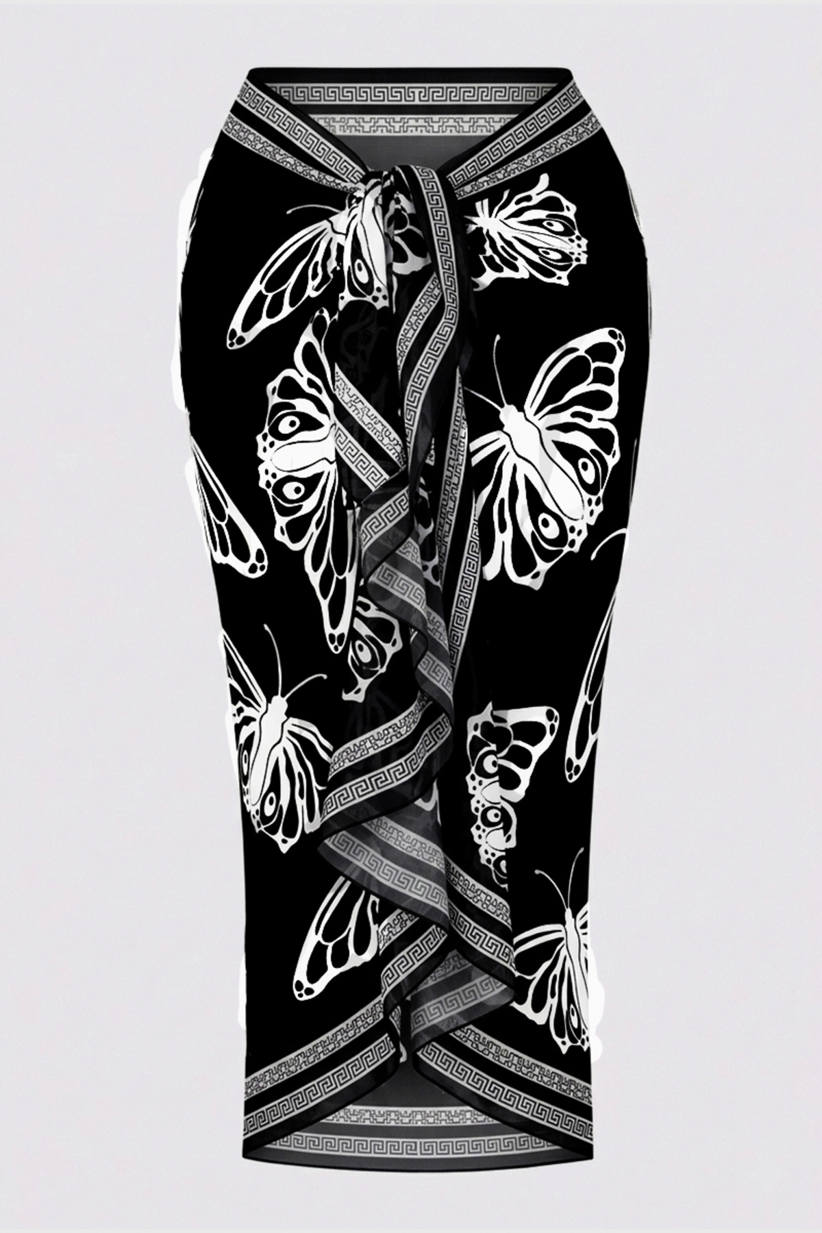 Women's Rio Black White Butterfly Pattern Inner Not Showing Long Pareo