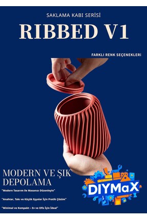 DIYMaX Ribbed Saklama Kutusu Modern Çizgili Dekoratif Minimal Tasarım - 3 ADET