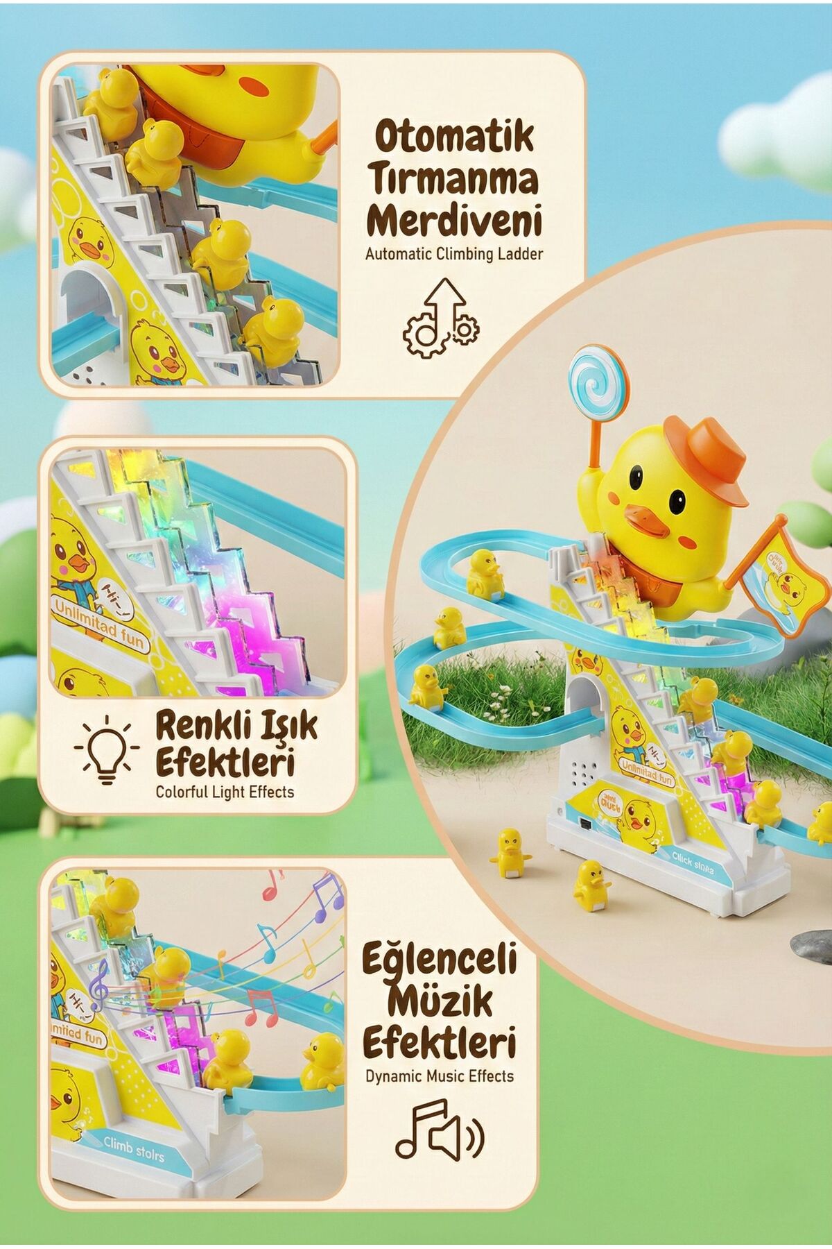 BBSKY Yeni Nesil Işıklı Müzikli Merdiven Tırmanan 3 Küçük Ördek: 3+ Yaş Eğitici Çocuk Oyuncak Seti fotoğrafı 4 (önizleme)