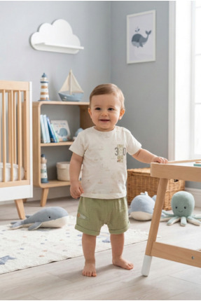 Caramell %100 Pamuklu Yelkenli Desenli 360 Baskılı Dokulu Şortlu Erkek Bebek ...