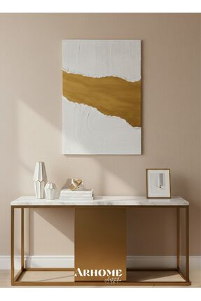 Arhomeartstudio El Yapımı Dokulu Modern Minimal Tablo 70x100 Bej Gold Soyut D...