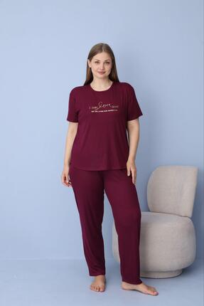 Eyfuze Kadın Büyük Beden Baskılı Kısa Kollu Dublin Kumaş Örme Pijama Takımı