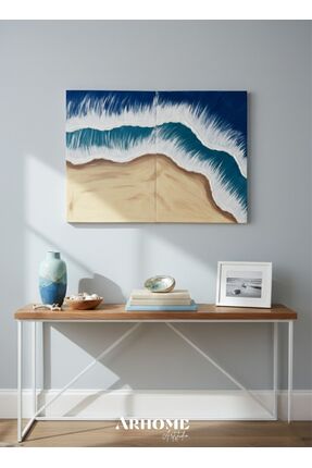 Arhomeartstudio El Yapımı Dokulu Dalga Tablo 2 Parça 50x70 Modern Sahil Duvar...