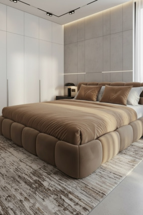 FARCY 3'lü Kadife Kumaş Dekoratif Yatak Örtüsü & Fermuarlı İç Dolgulu Dikdört...