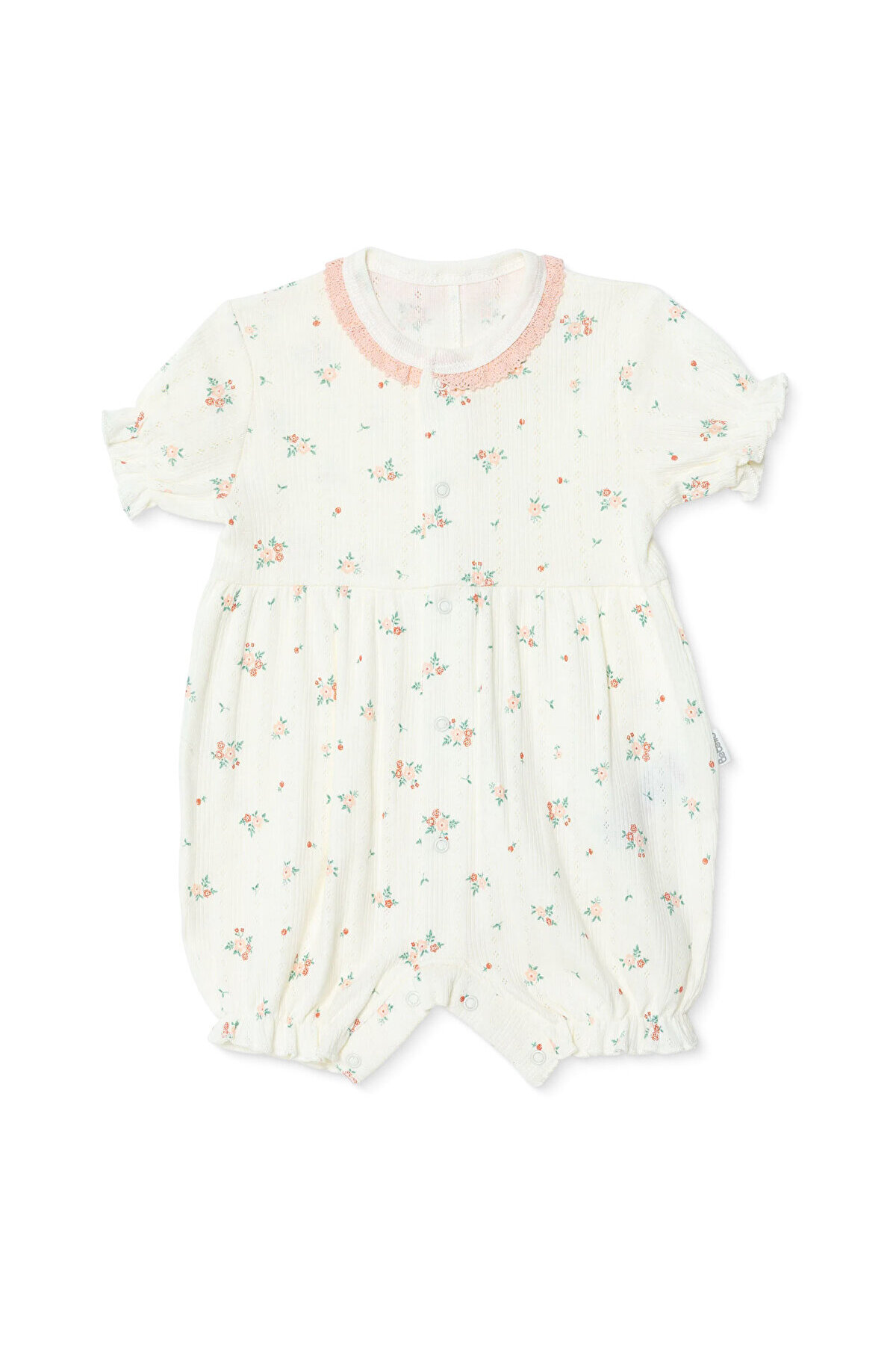 Baby Girl Short Jumpsuit Floral Printed Snap Fastener Frilly Neck Short Sleeve Elastic
