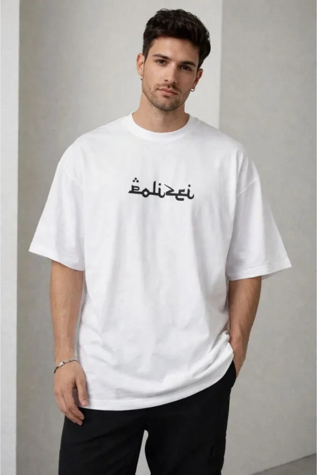 Erkek Bisiklet Yaka Baskılı Kısa Kollu Tişört Streetwear Günlük Basic Pamuklu T-shirt -