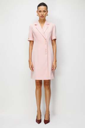 Ekol Kruvaze Yaka Metal Düğmeli Elbise