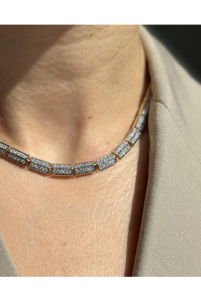 ZERA STEEL JEWELRY Altın Kaplama Çelik Zirkon Taşlı Kolye