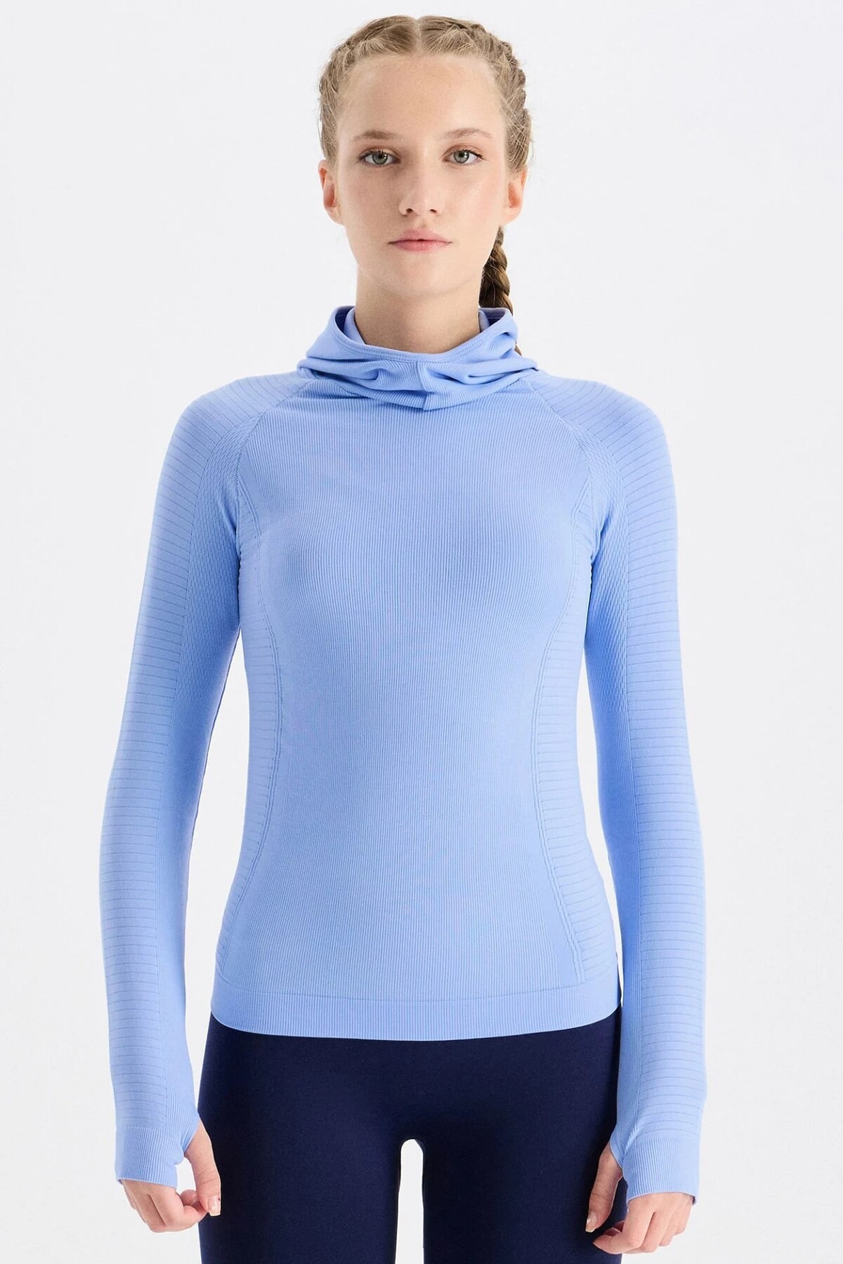 COMEUP Uzun Kollu Kapüşonlu Sweatshirt Mavi görsel 2