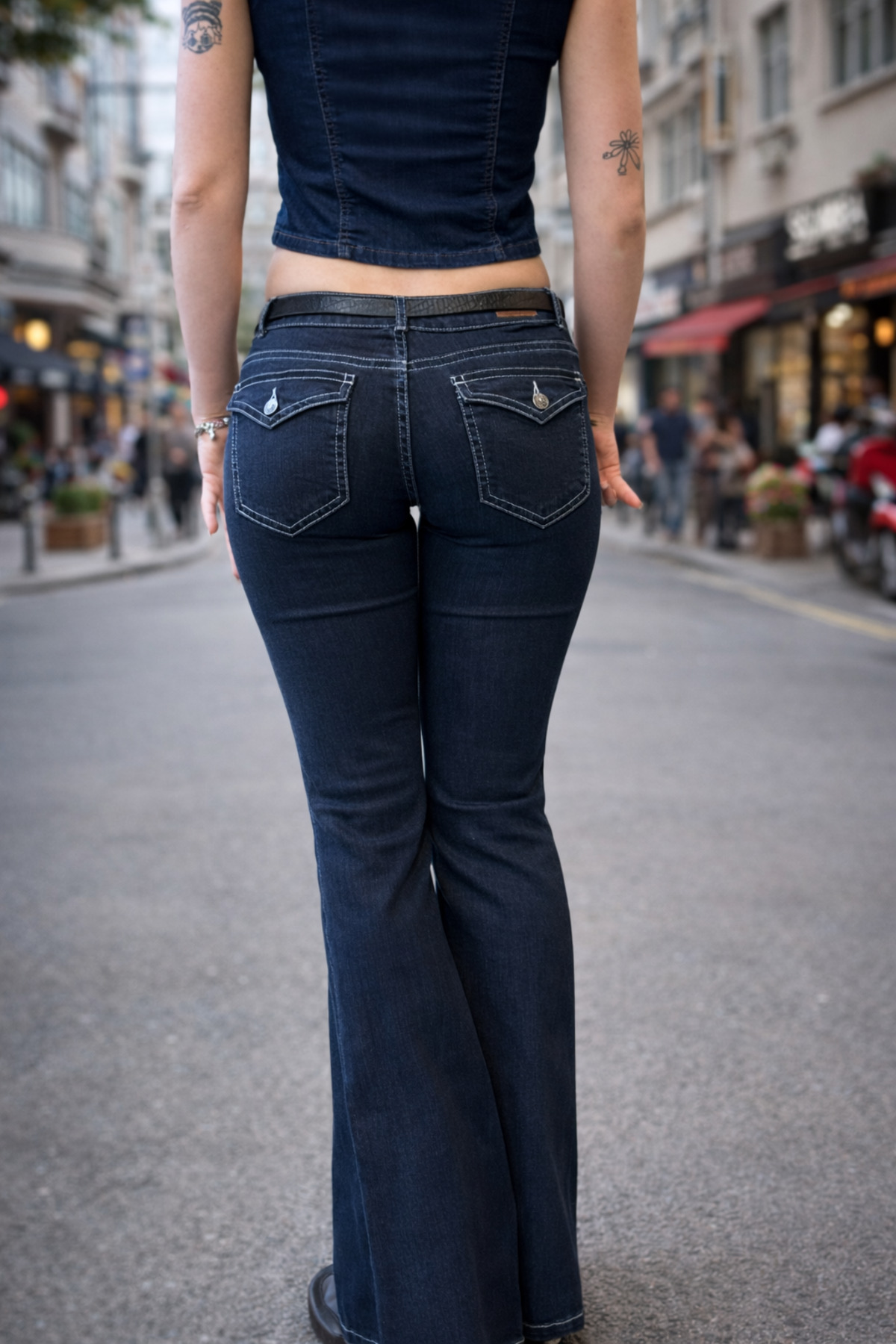 Messy Girls  Vintage 2000s Denim Düşük Bel Flare Bootcut İspanyol Paça Jean Kot Pantolon Cep Detaylı - Görsel 4