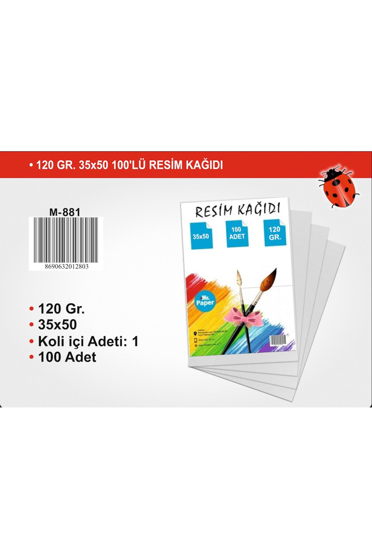 mr.paper 35x50 cm Resim Kağıdı - 120 Gr. - 20'li Kalın Dokulu