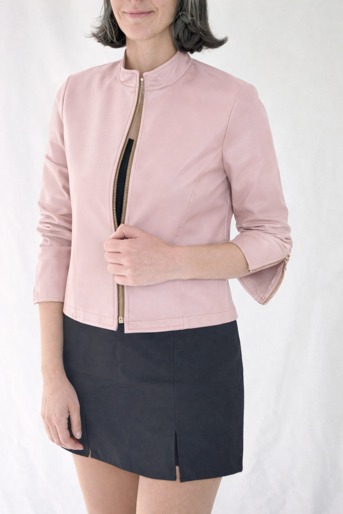 YAXİ  REGULAR FİT KISA TOZ PEMBE DERİ CEKET - Görsel 3