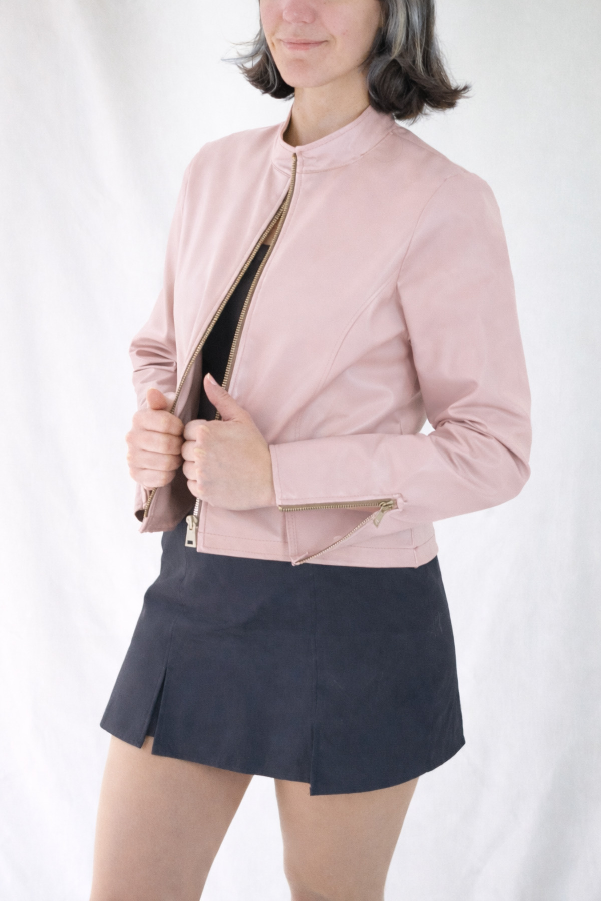 YAXİ  REGULAR FİT KISA TOZ PEMBE DERİ CEKET - Görsel 2