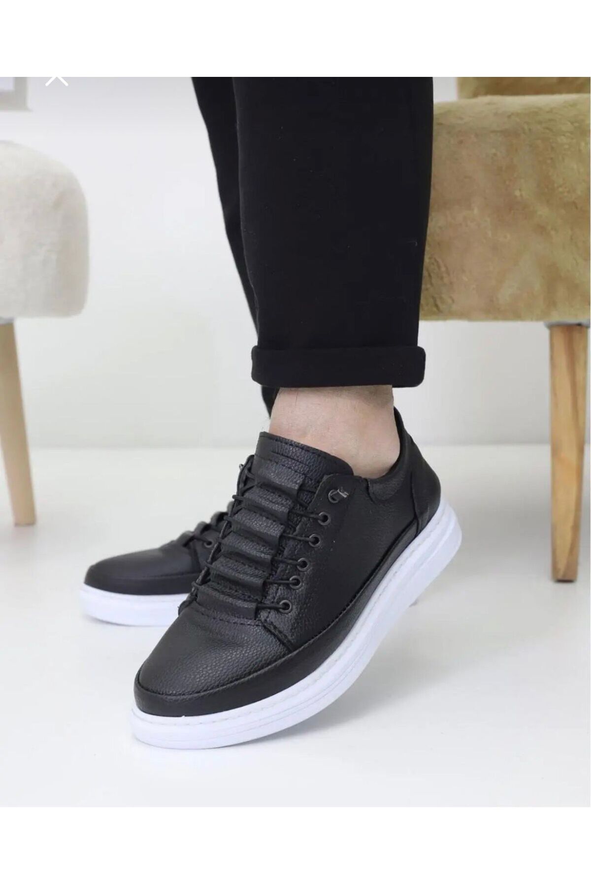 By Oxford Erkek Deri Yüksek Tabanlı Dikişli Spor AYAKKABI Sneaker görsel 2