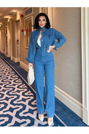 Tulipabutik Kemer Detaylı Denim Tulum