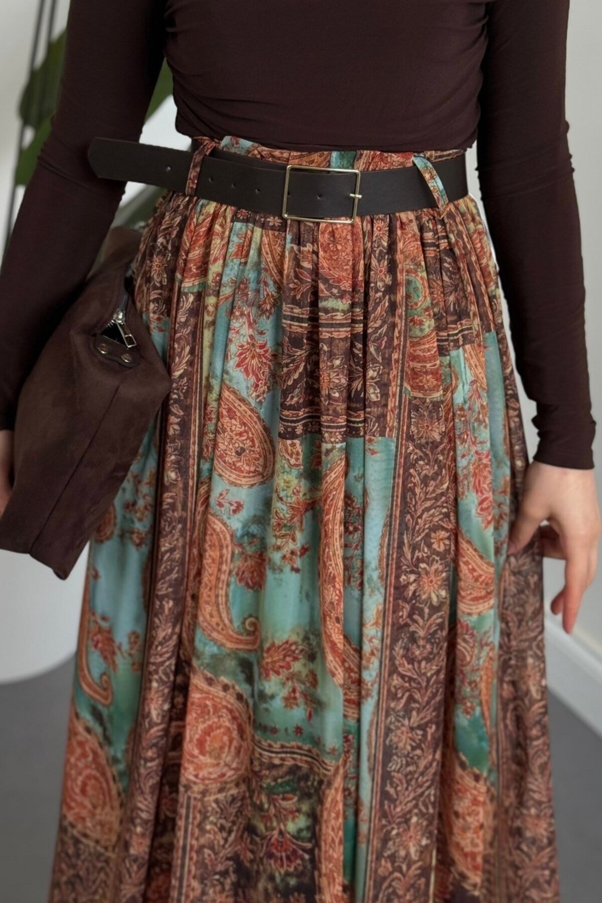 MERVEN AKYÜZ  Caroline Etnik Desen Etek Camel - Görsel 5