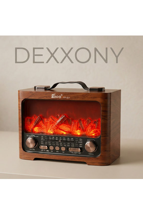 Dexxony Şömine Efektli Nostaljik Ahşap Radyo - Şarjlı Taşınabilir Bluetooth H...