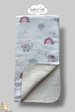 Babymet %100 Pamuk Bebek Battaniyesi 100x100 cm – Çift Taraflı Müslin Pike Gö...
