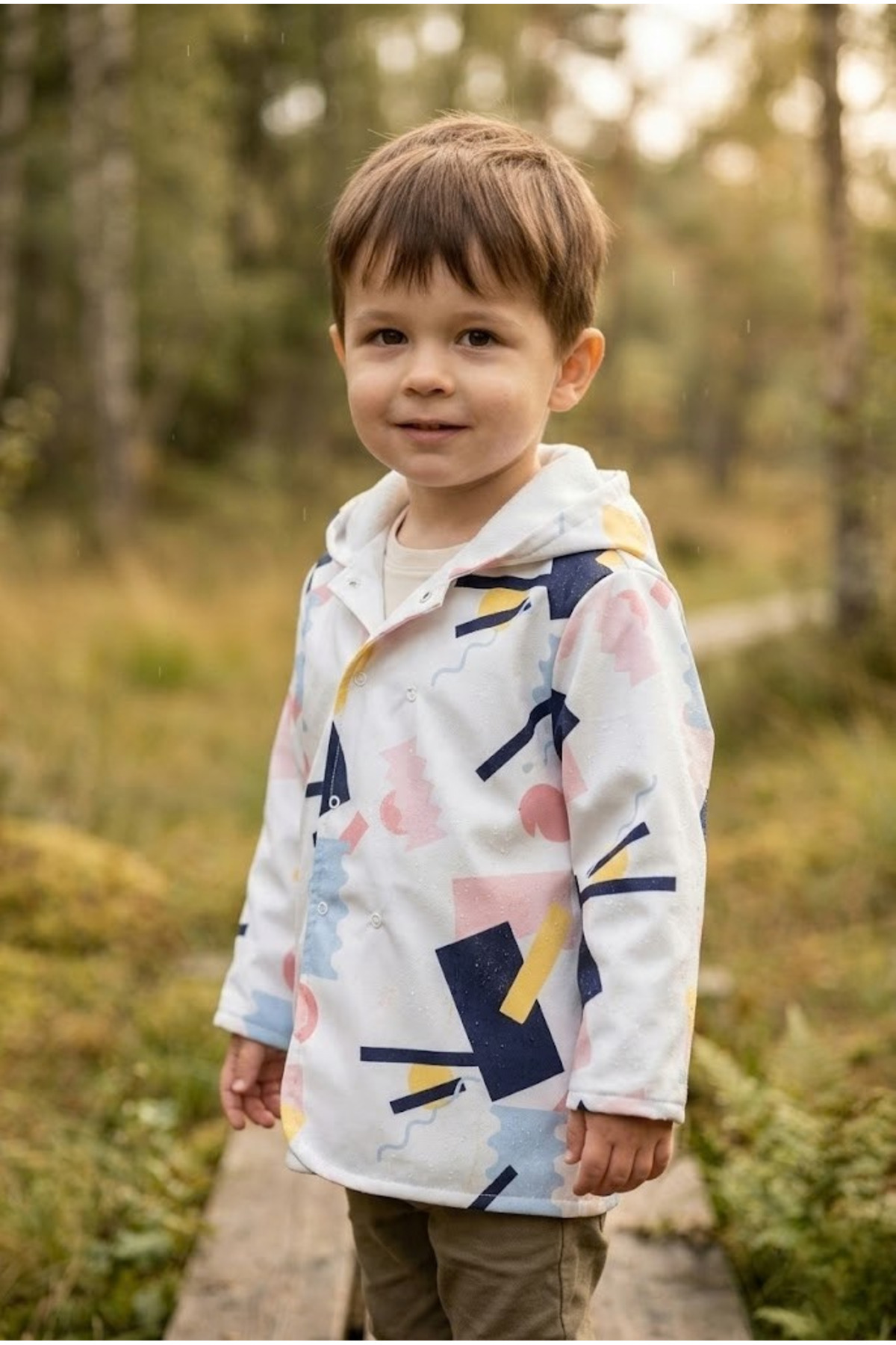 tinibud Terletmeyen Çift Taraflı Erkek Çocuk Yağmurluk 2-5 Yaş %100 Pamuk Müslin Astarlı fotoğrafı 2 (önizleme)