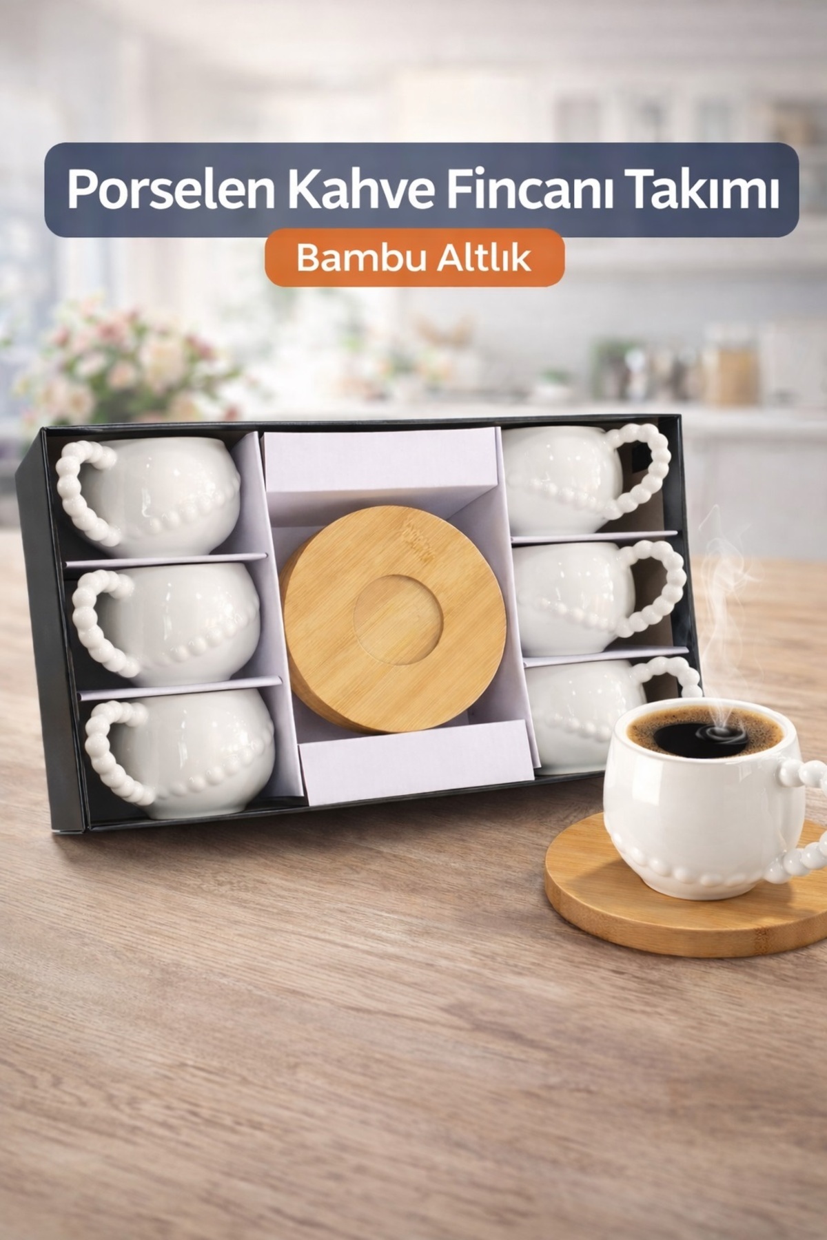 moontime alaçatı Şık 12 Parça Porselen Türk Kahve Fincan Takımı 90ml, 6 ...