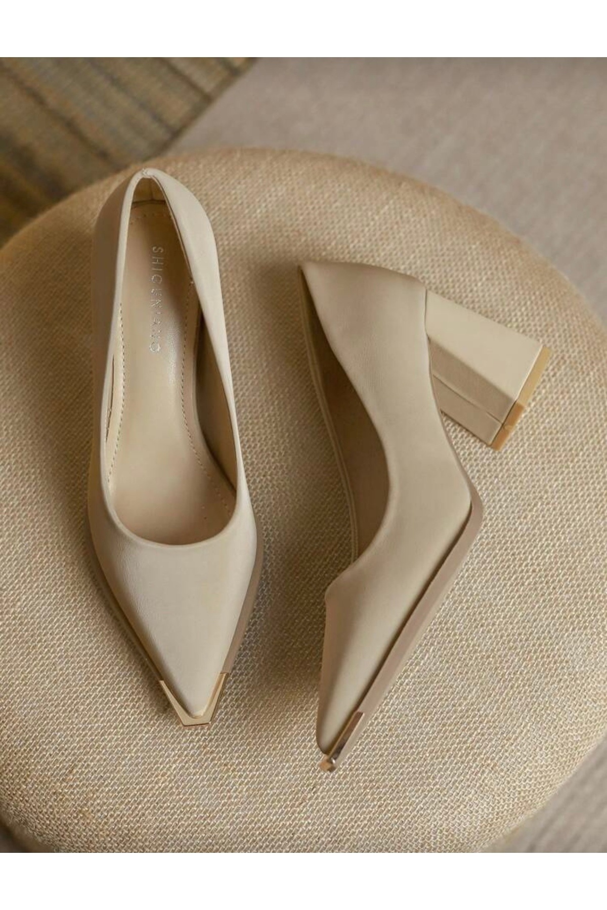 ELEVAM  Sivri Burunlu, Zarif Minimalist Tasarımlı Kadın Topuklu Ayakkabı, Kalın Topuklu