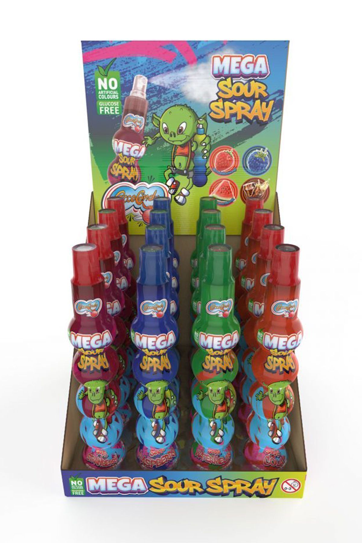 Pofika Mega Sour Sprey Candy Ekşi Şeker Karpuz,Kola,Çilek,Ahududu