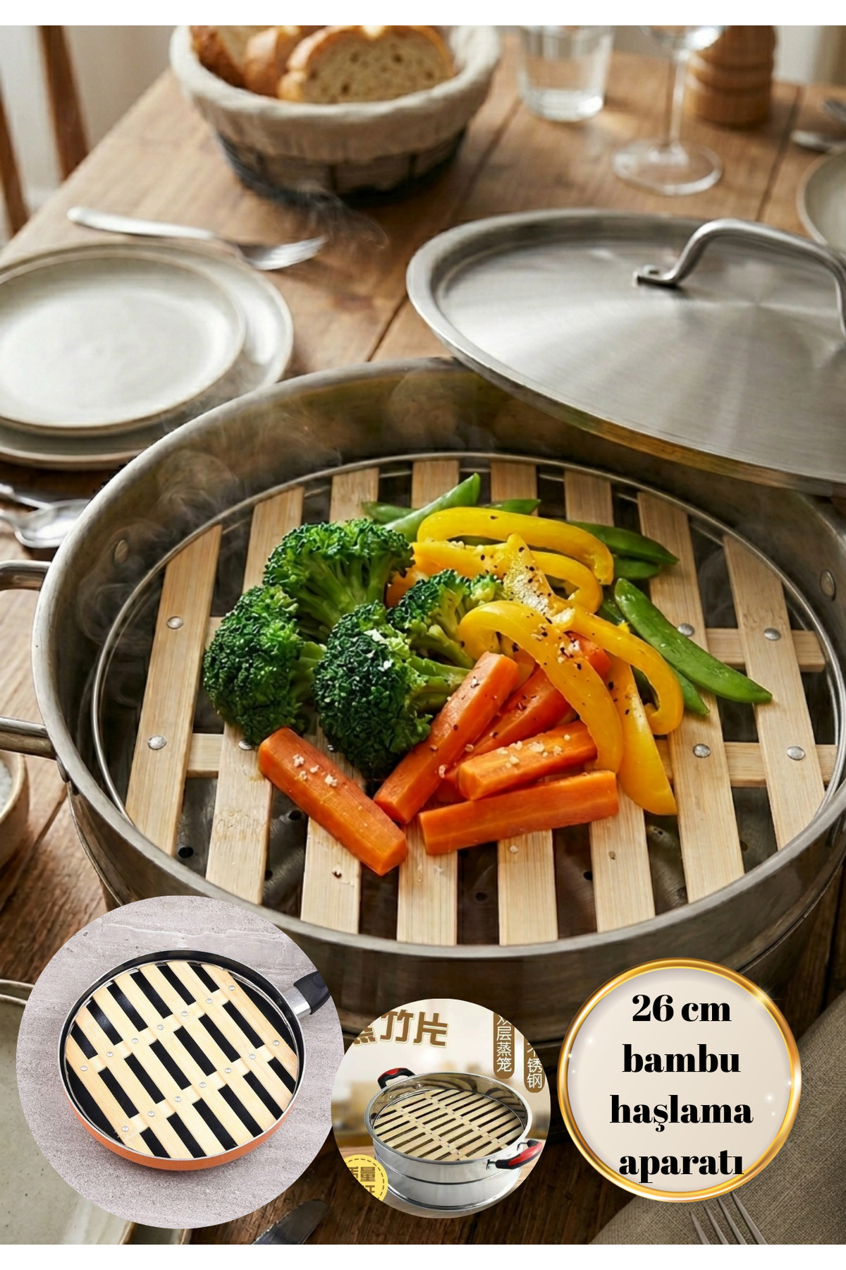 BRE HOME 26 cm Bamboo Steaming Apparatus - Vegetable Steaming Mat and  Dumpling Steamer for Inside the Pot- Trendyol