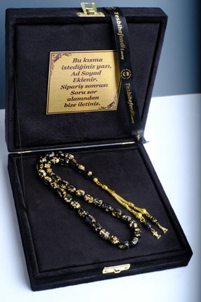 TESBİHEFENDİ Premium Kutu Ve Özel Harf Eklemeli Altın Parçacıklı Tesbih