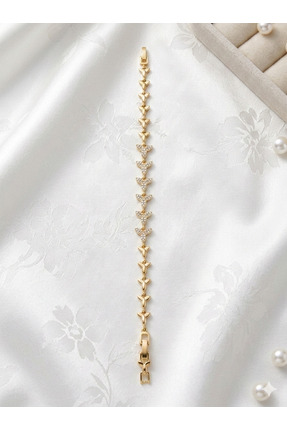 Zihintaşı Atölyesi Altın Kaplama Zirkon Taşlı V-Form Çelik Bileklik