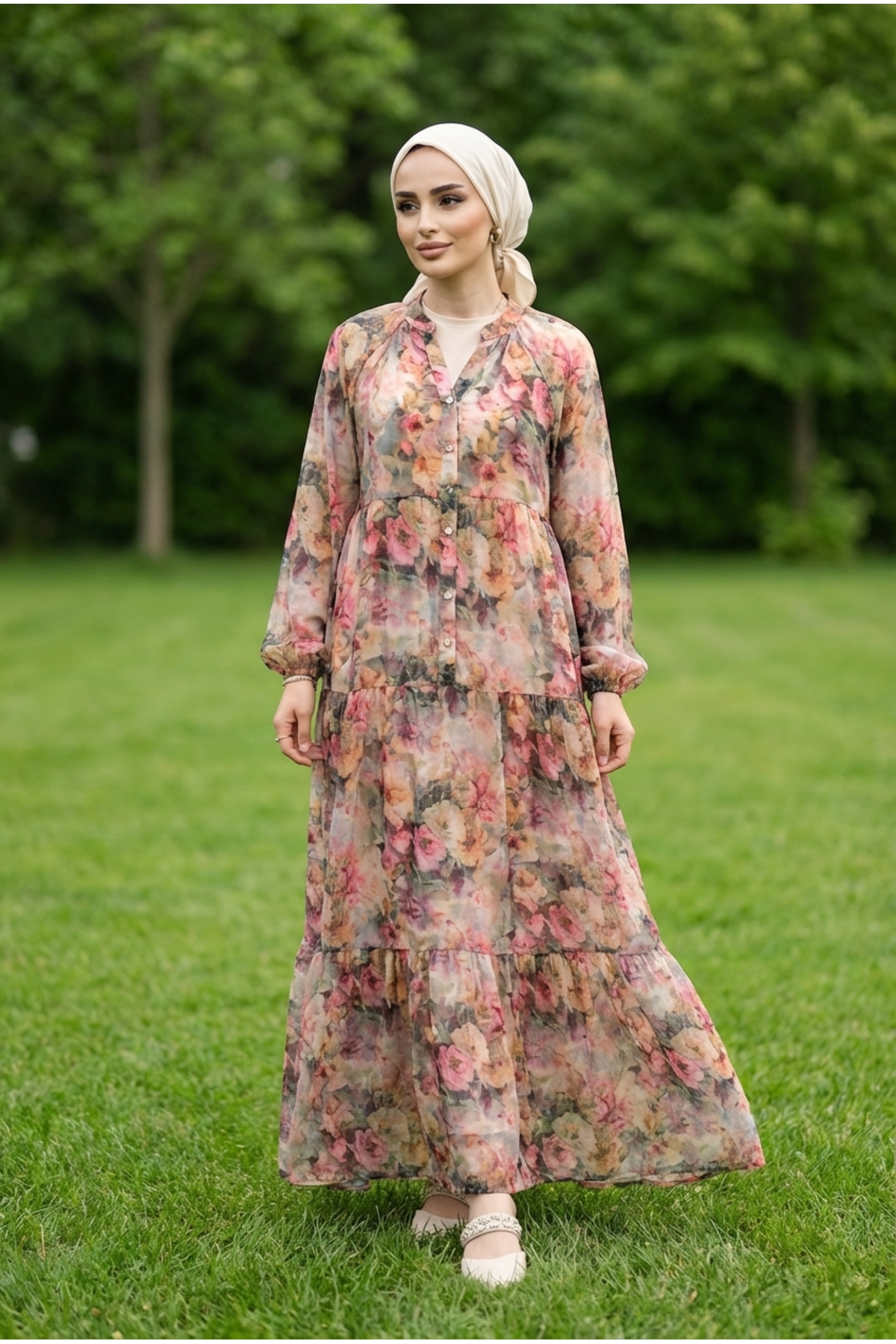 Kirazca Butik  Kadın Modal Kumaş Dökümlü Uzun Elbise - Görsel 4