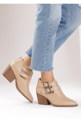 Defne Trend Store Ella Kadın Deri Ayakkabı Çift Tokalı Arkadan Fermuarlı Kısa...