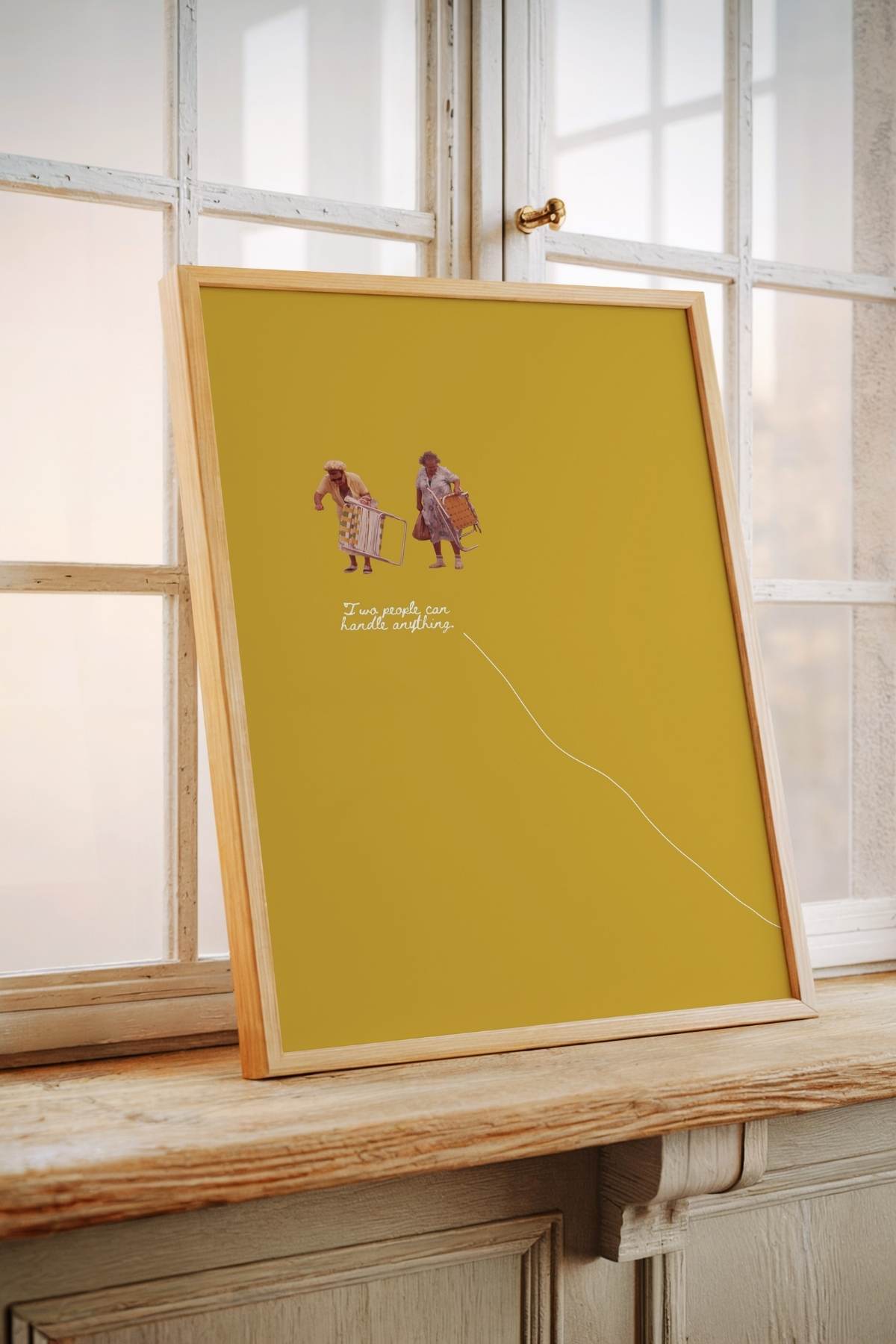 Hardal Sarı Kolaj Figürlü Modern Tablo Poster Duvar Dekoru Çerçevesiz