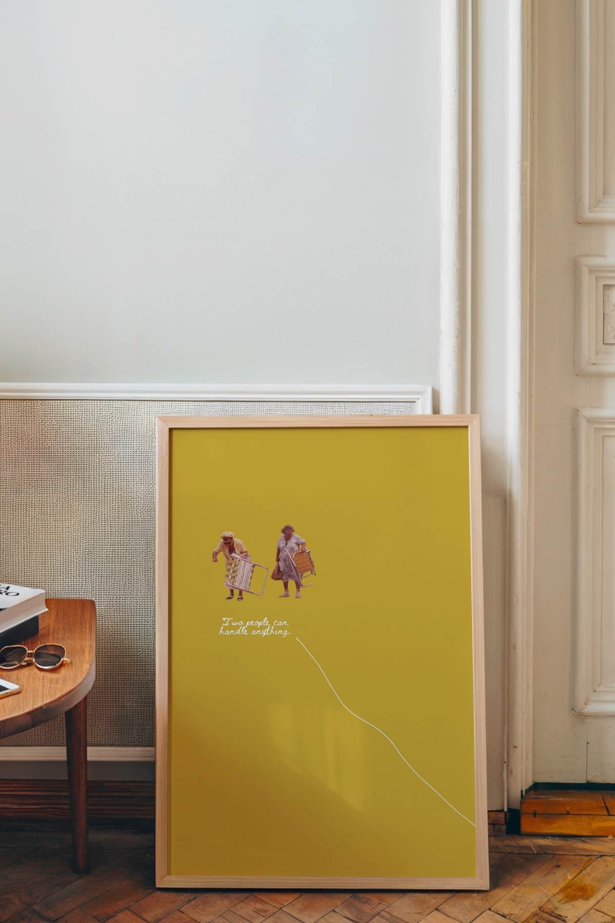 Hardal Sarı Kolaj Figürlü Modern Tablo Poster Duvar Dekoru Çerçevesiz