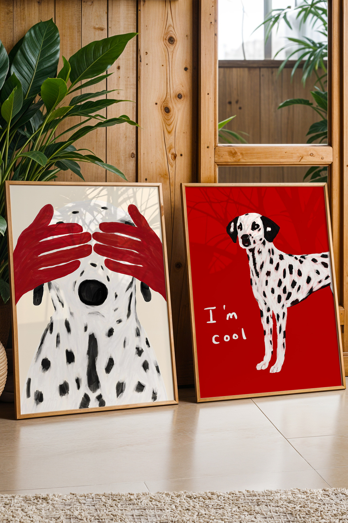 2’li Dalmaçyalı Köpek Tablo Poster Seti Modern Duvar Dekoru Çerçevesiz
