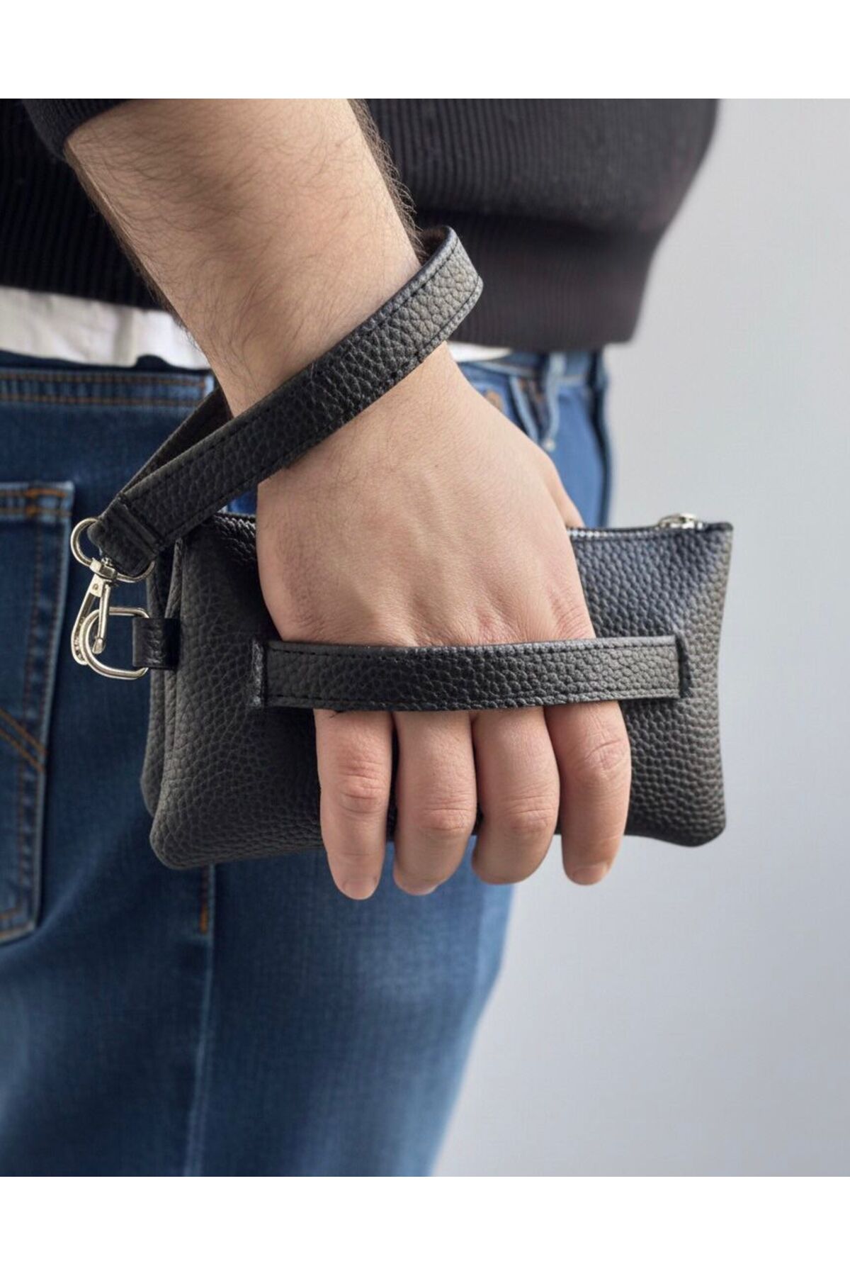 JR Boutique  Erkek El Çantası 3 Bölmeli Slim Portföy-Çıkarılabilir Askılı Suni Deri Clutch Cüzdan - Görsel 2