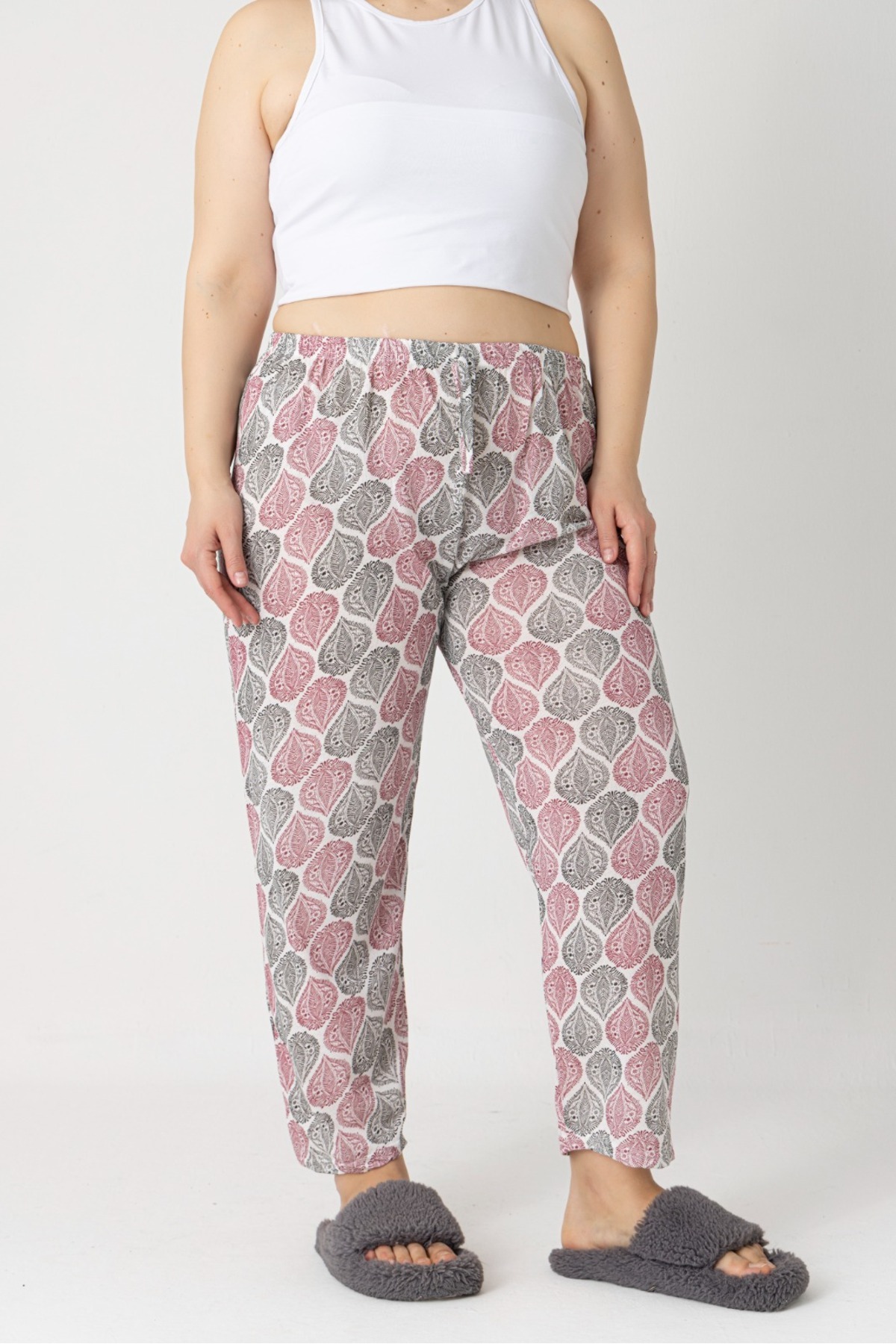 LOTTEBELLA  3Lü Paket Büyük Beden Pamuklu İnce Nefes Alabilen Kumaş Desenli Pijama Altı - Görsel 6